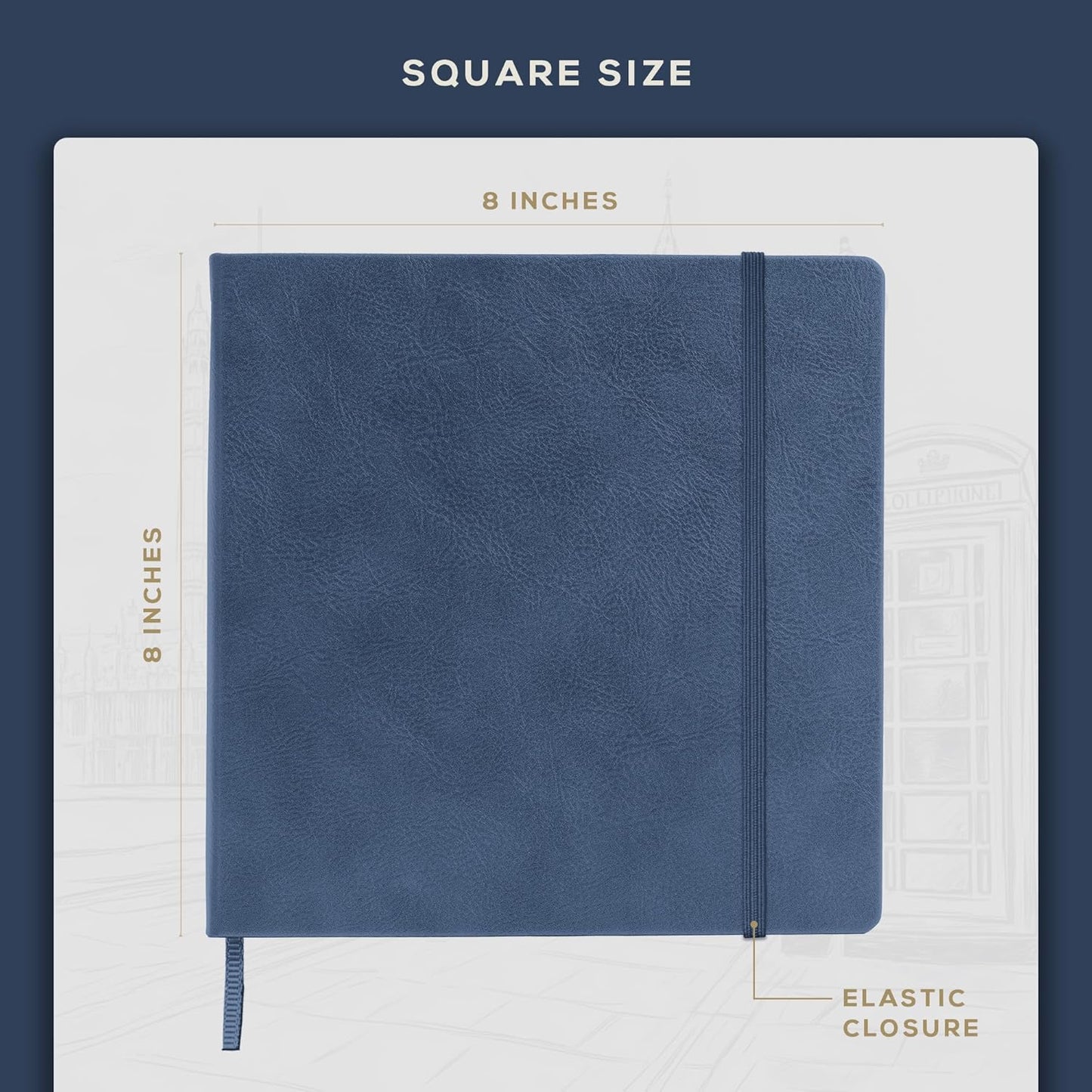 Beechmore Books Square Sketchbook – 8x8 Premium Vegan Leather Bound Large Sketch Book Hardcover with 156 Thick 160gsm Perforated Ivory Pages, Blank Sketch Pad, Gift Boxed Back Pocket, Ribbon Bookmark