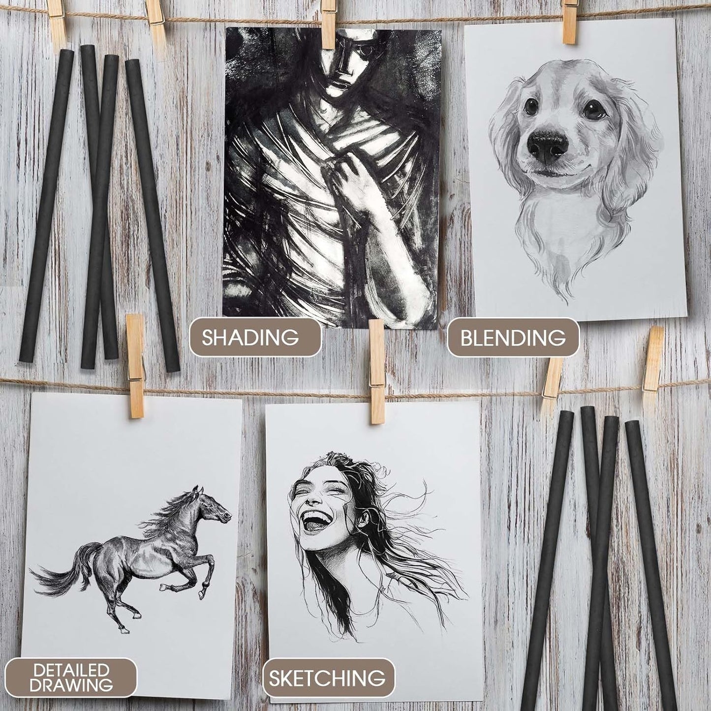 Gueevin 100 Pcs Willow Charcoal Sticks, Willow Charcoal, Artists, Beginners, Students, Perfect for Sketching, Drawing, Shading, and Fine Art Christmas Gifts for Art (7-9mm)