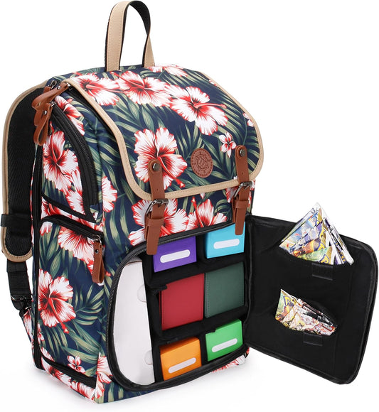 ENHANCE Designer Edition TCG Backpack - MTG Deck Bag Card Binder Space, TCG Deck Box Storage, MTG Playmat Holder - Card Storage Compatible with Magic the Gathering, Pokemon, Lorcana (Canvas Tropical)