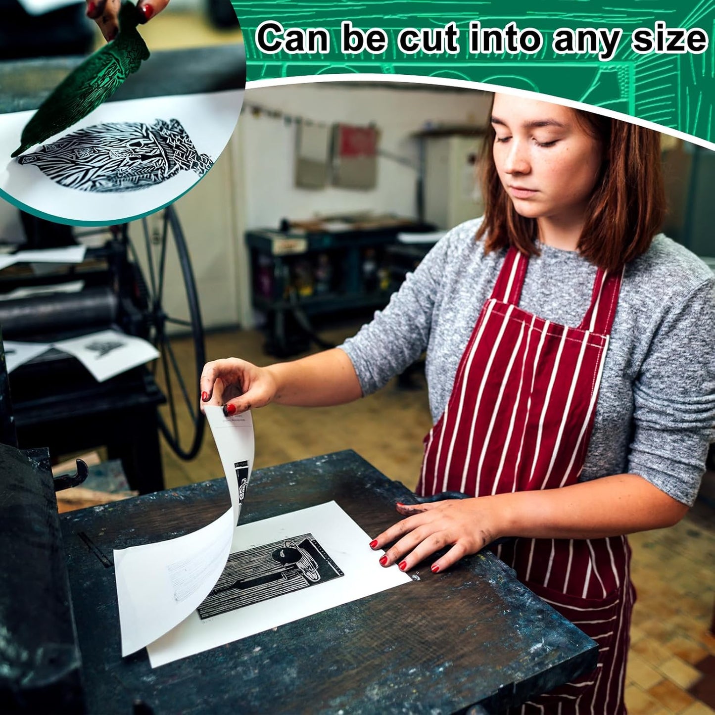 Yeaqee 8 Pcs Linoleum Block Rubber Carving Block Soft Linocut Blocks Large Linoleum Sheet Unmounted Lino Plates for Engraving Art Project Printmaking Artist Studio Supplies (8 x 10 Inch,Green)