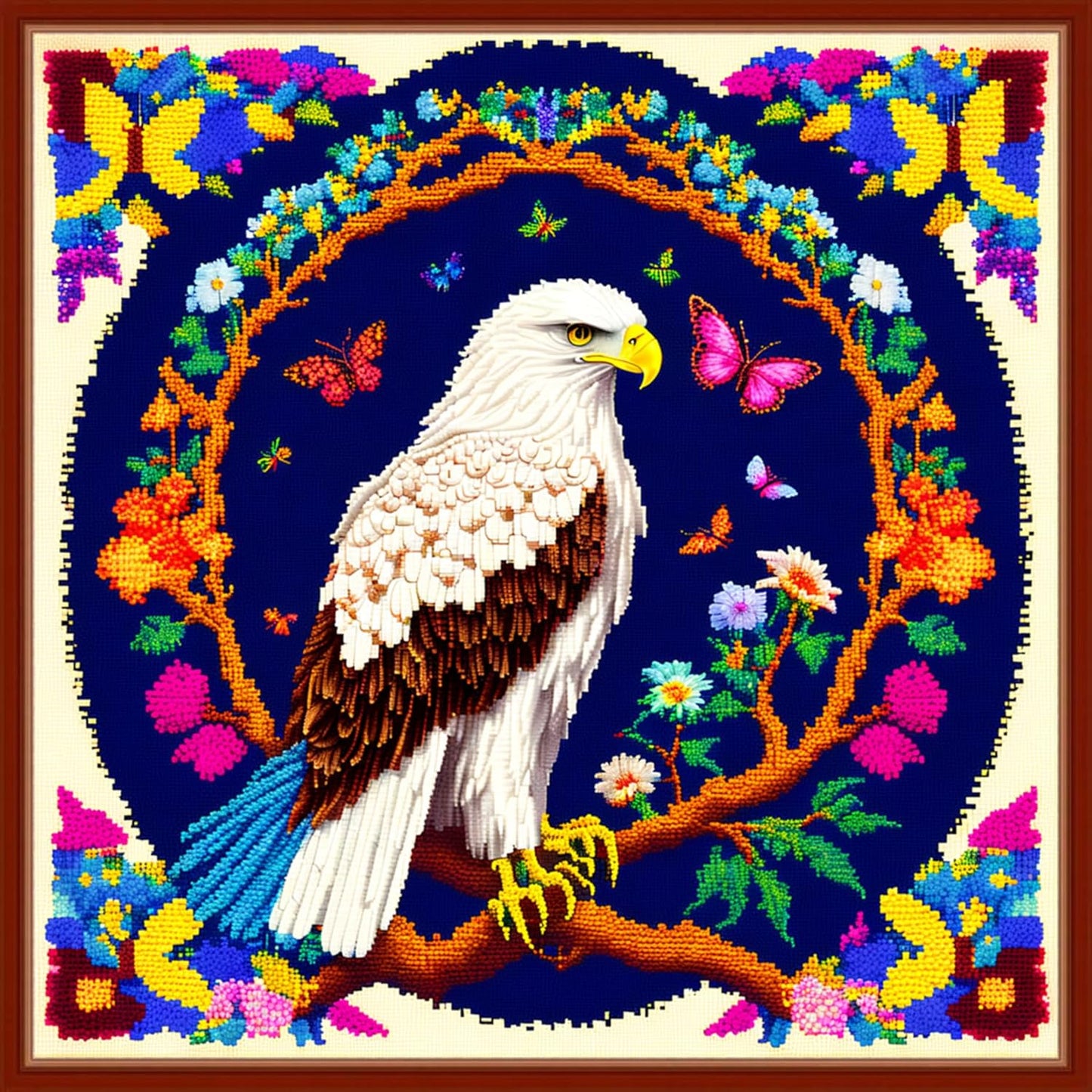 Dimensean Stamped Cross Stitch Kits Full Range of Embroidery Patterns Starter Kits for Beginners Adult or Kids DIY Cross Stitches Needlepoint Kits 11CT-Eagle Flower 17.7x17.7 inch