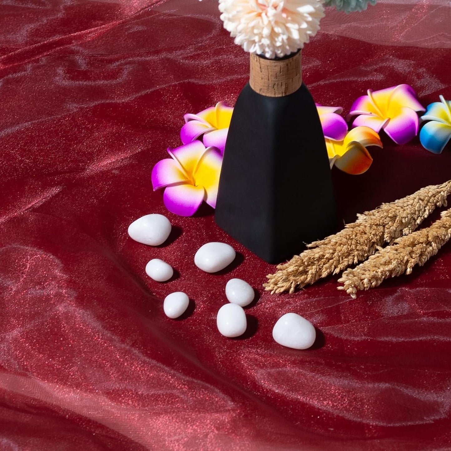 FYNITE Burgundy Sheer Organza Fabric | 5 Yards Long x 44'' Wide | Solid Sheer Organza Bolt for Wedding Dress Fashion Craft Decorations