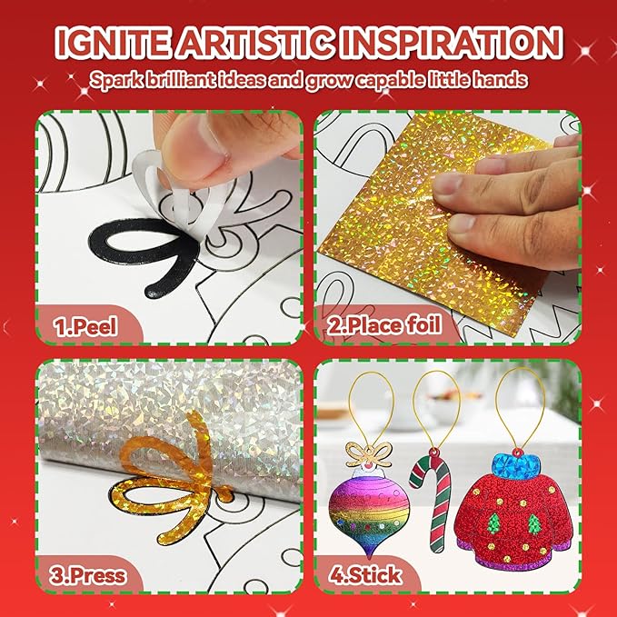 ATFUNSHOP Christmas Crafts for Kids - Magical Foil DIY Christmas Oranments - No Mess Xmas Art Activities Kit for Ages 4 5 6 7 8 9 - Fun & Ideal Stocking Stuffer & Christmas Gift for Boys & Girls