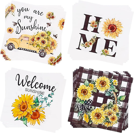 Cocktail Napkins 80 Pack 2 Ply Floral Beverage Luncheon Dinner Paper Napkins Flower Print Disposable Napkins for Wedding Thanksgiving Anniversary Celebrations, 5X5 Inches Folded