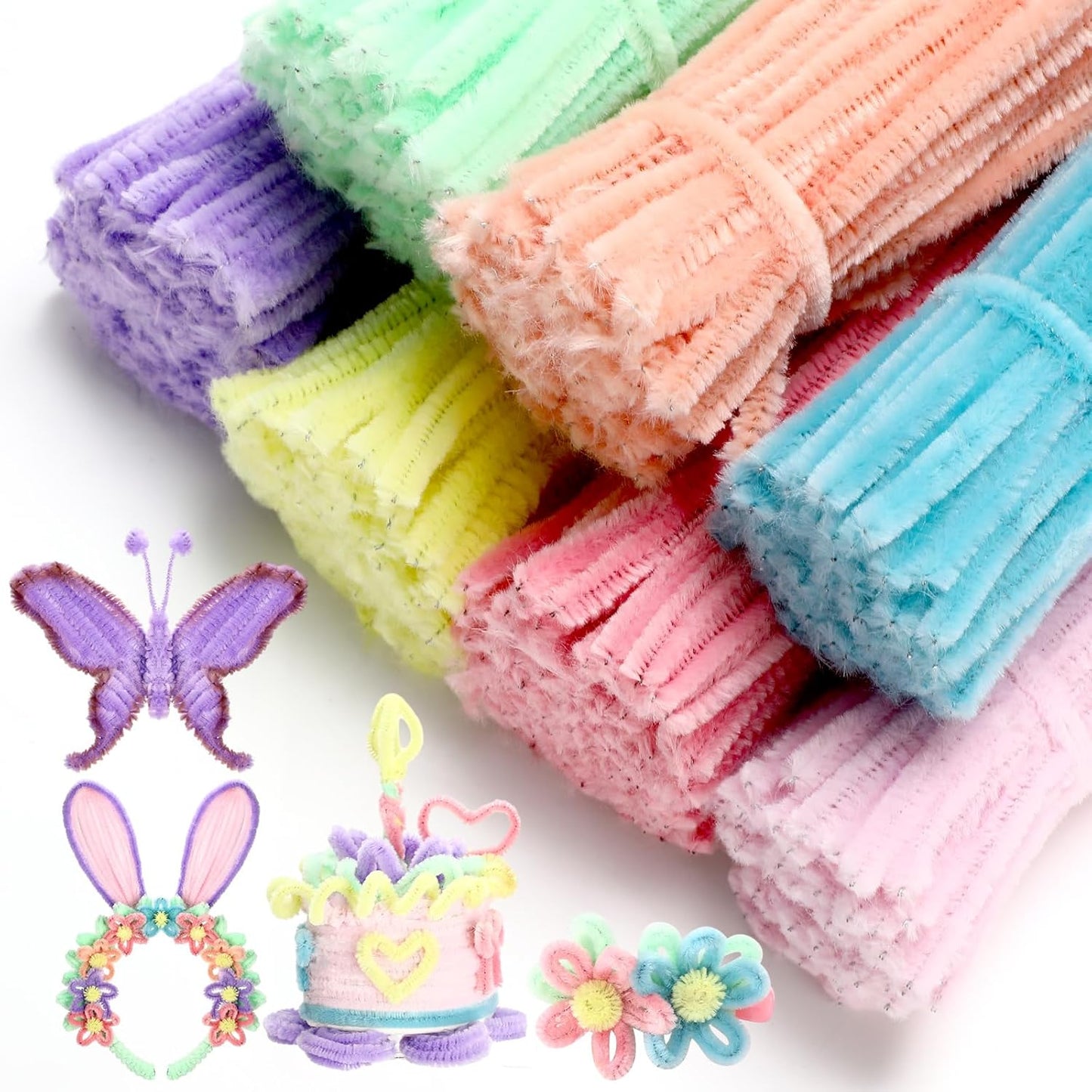 DaisyInner 700 Pcs Halloween Fall Pipe Cleaners Craft Bulk Pastel Chenille Stems Flower DIY Gradient Colored Fluffy for School Classroom Thanksgiving Christmas Party Supplies(Macaron Color)