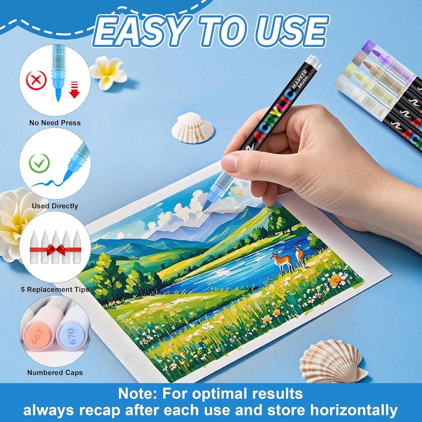 Guangna 168 Acrylic Paint Markers, Brush Tip Acrylic Paint Pens, Quick-Drying Waterproof Ink, for Rock Painting Plastic Wood Canvas Glass Ceramic Metal Art Crafts Supplies Gift