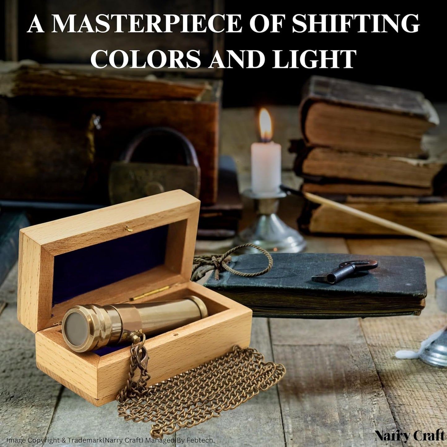 Brass Kaleidoscope with Wooden Box | Handcrafted Vintage Kaleidoscope with Optical Glass Lens & Wooden Storage Box – Collectible Gift for Kids & Adults Last-Minute (Silver/Brass, Small)