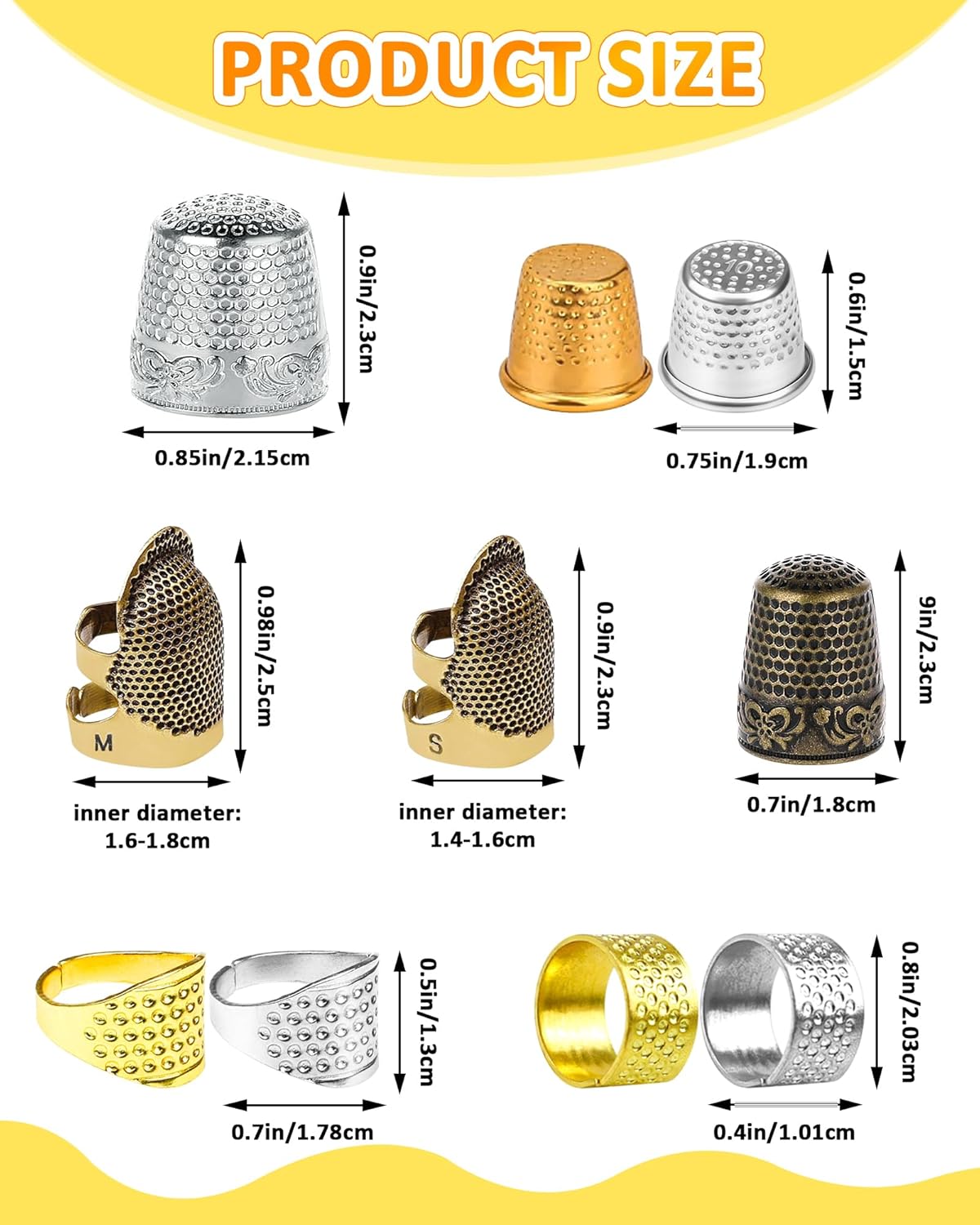 FIVEIZERO Thimble Kit– Sewing Thimbles for Hand Sewing, Metal Finger Protectors, Thimble Ring for Quilting, Includes Needle Threader, Embroidery Needles, Seam Ripper, Measuring Tape and Thread Snips