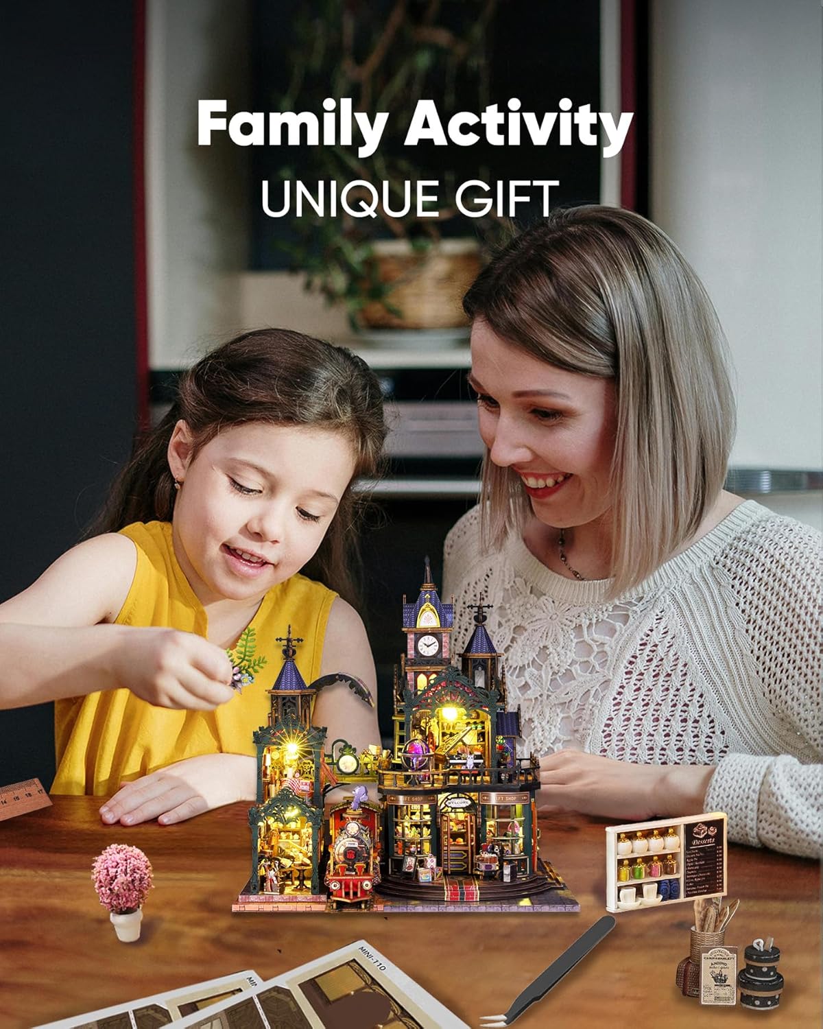 DIY Miniature House Kit, DIY Dollhouse Kit for Adults to Build, Mini House Kit with LED, Mayberry Street Miniatures, Ideal Gifts for Birthday, Halloween Christmas(Rail-Track Secluded City)