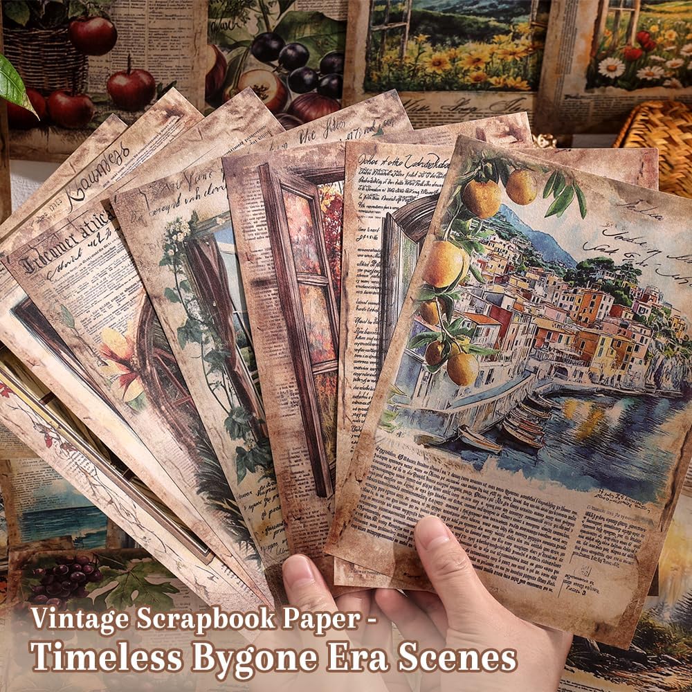 icceemee 160 Sheets Vintage Retro Scrapbook Paper, Junk Journaling Supplies Kit for Bullet Journals, Collage Art, Poster & Room Decor, Card Making, Gift Wrapping