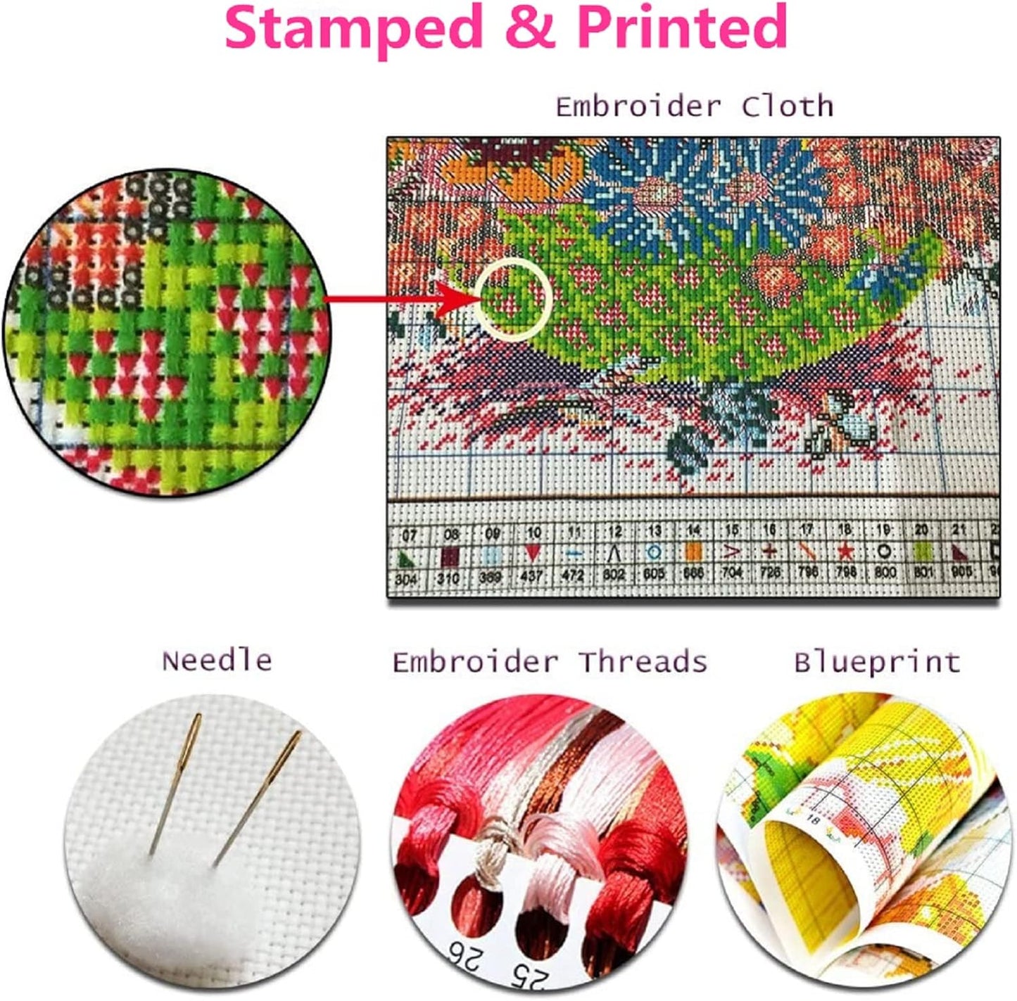 Foxhool Beginners Cross Stitch Kits Stamped Full Range of Embroidery Kits for Adults DIY Cross Stitches kit Embroidery Patterns for Needlepoint kit-Colorful Cat 18x18 inch