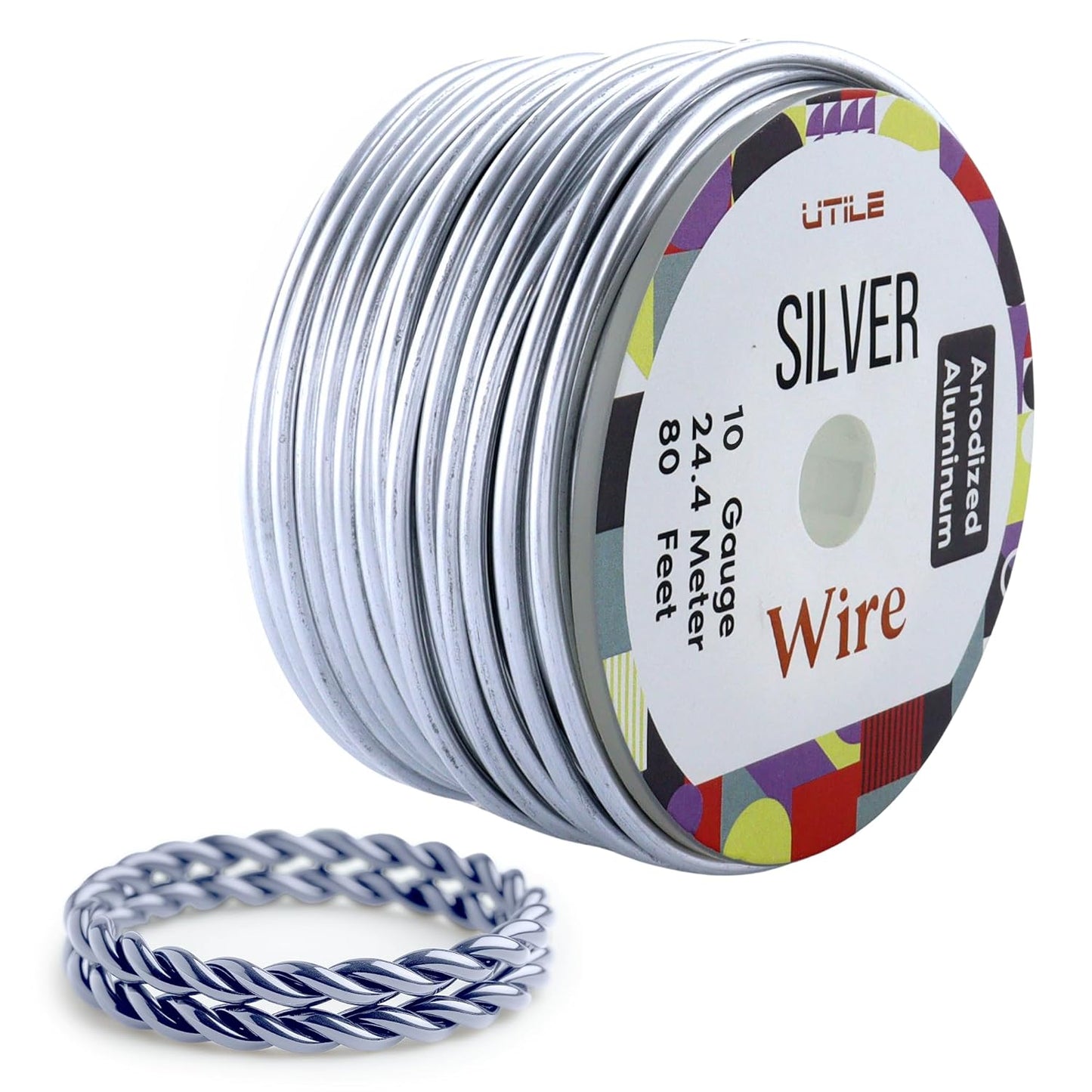 UTILE Armature Aluminum Wire 80 ft 10 Gauge 3.2 mm Anodized Craft Bendable Wire – Sculpting Metal Silver for Bonsai Trees, Clay, Crafts, Plants, Gardening, Beading and Jewelry Making (Silver)