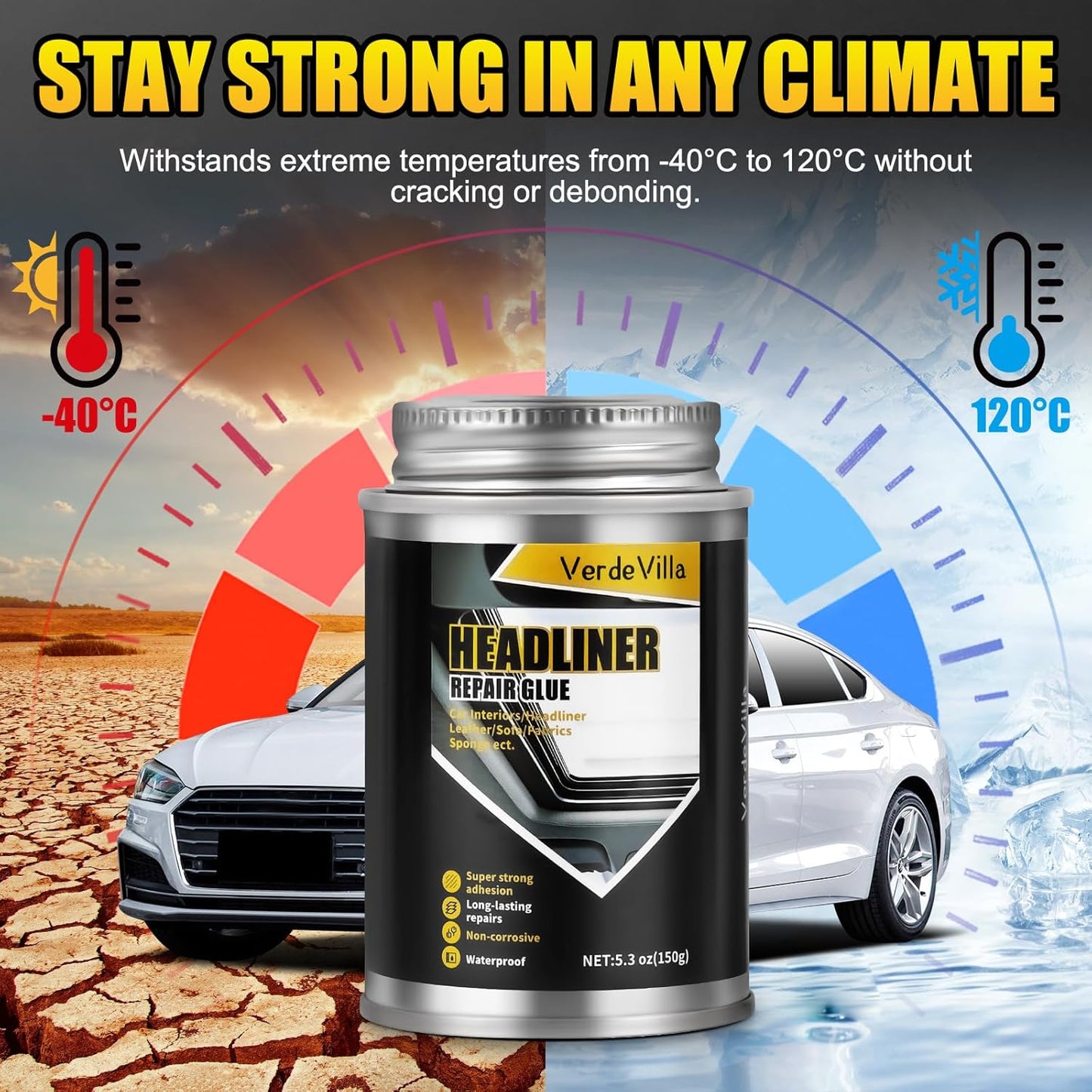 Headliner Repair Glue, Car Headliner Adhesive with Brush, Car Roof Liner Fabric Adhesive, Upholstery Glue for Cars,Headliner Repair Kit, Suitable for Automotive interiors, Fabric, Leather,150ml