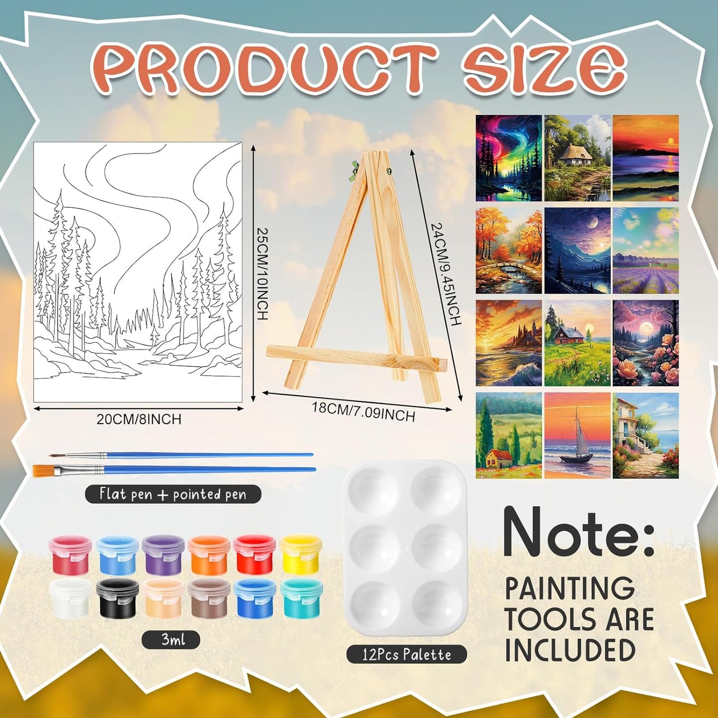 Zhanmai 12 Pack Pre Drawn Canvas for Painting Sip and Paint Kit 8" x 10" Paint Party Set Canvas Painting Pre Printed Canvases for Party Favor DIY Virtual Adult's Date Night(Natural Scenery)
