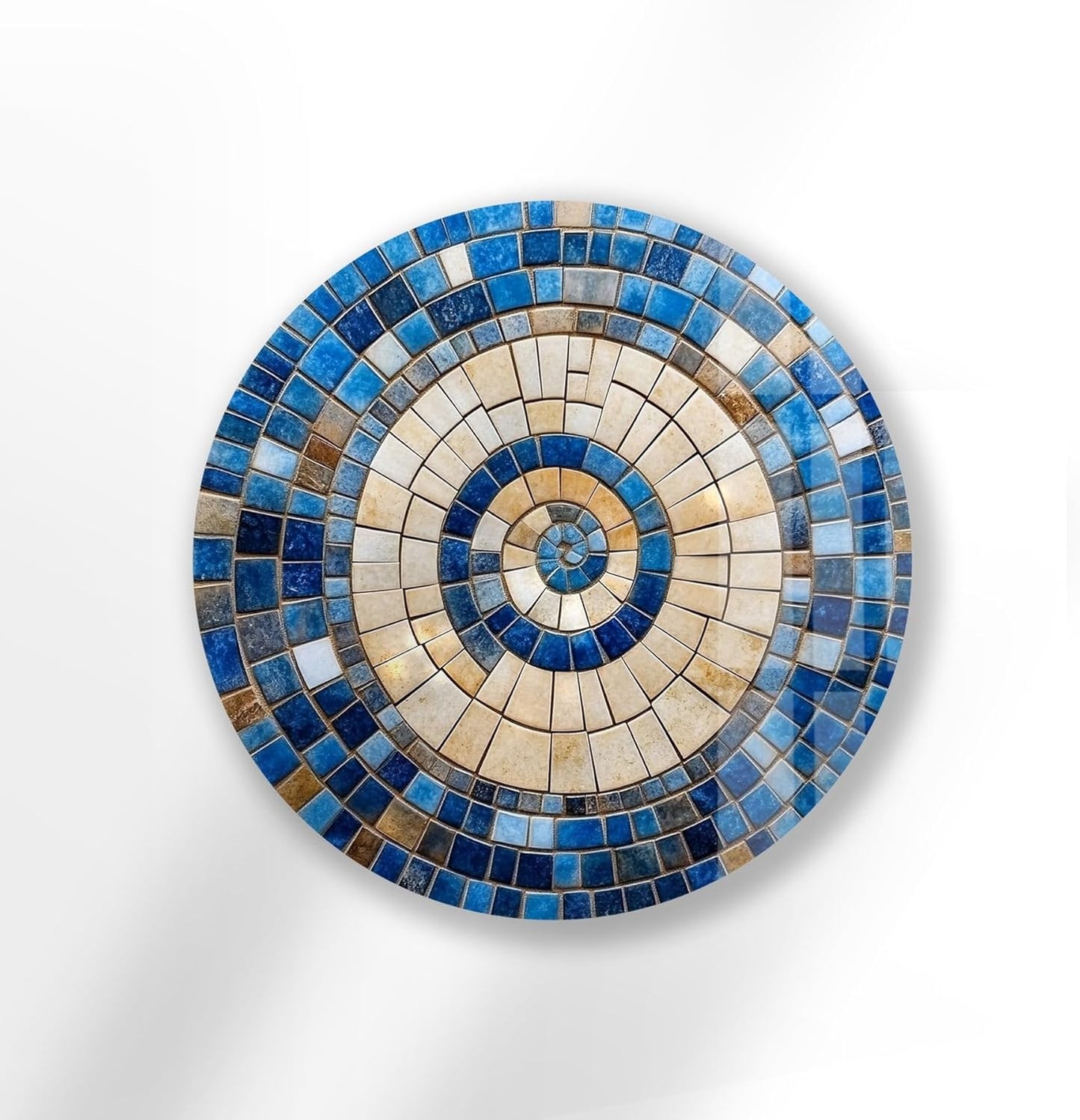 My Photostation.com 20''(50cm) Diameter Coastal Sunburst Beige & Blue Round Glass Wall Art Tempered Glass Printing Wall Decor Large Wall Art Wall Hangings