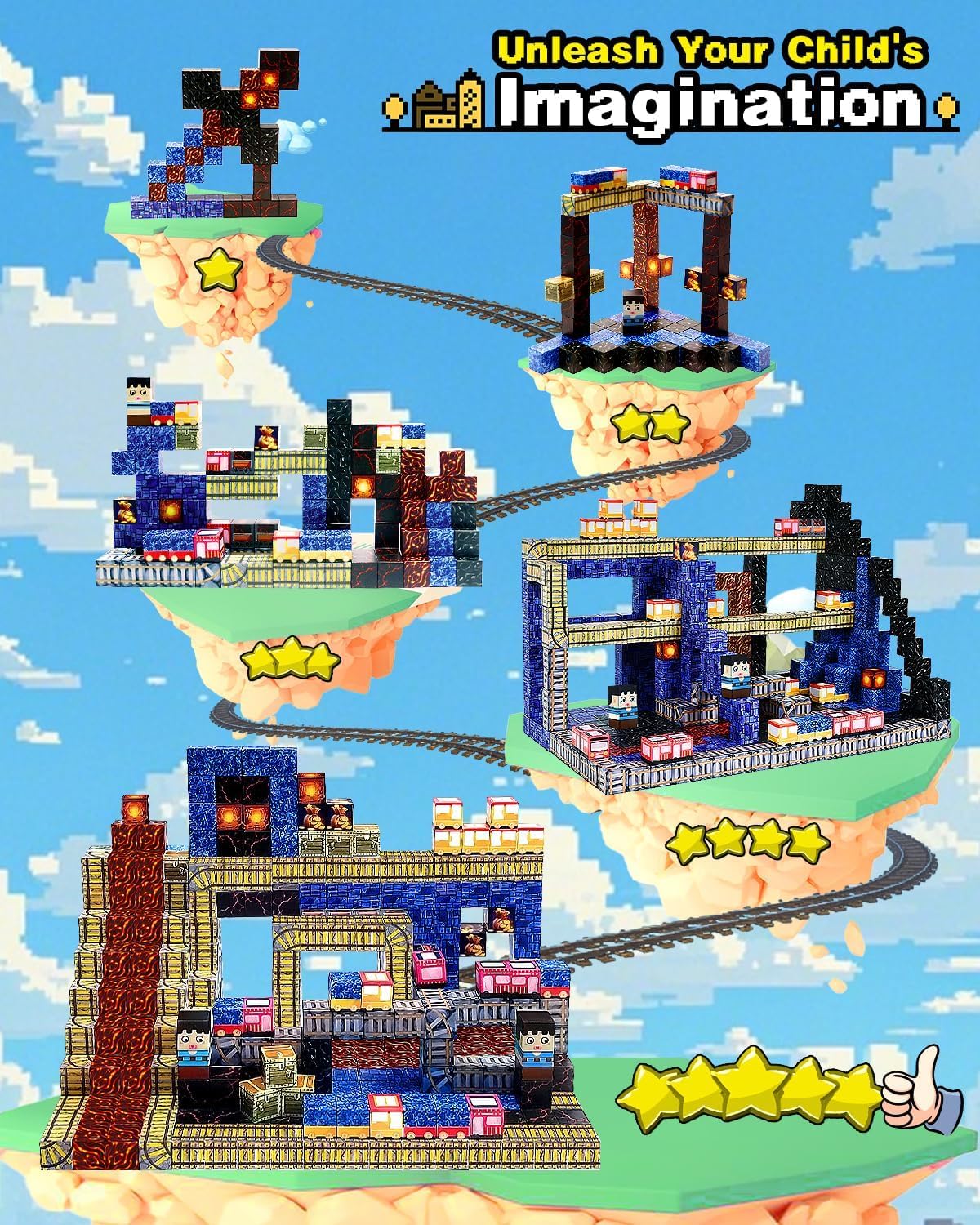 Aleath Magnetic Blocks Building Toys for Kids: 100PCS Magnet Cubes Trains Set - Kids Toys for Christmas Birthday Gifts - 0.8 inch Magnetic Blocks for Boys & Girls 3+