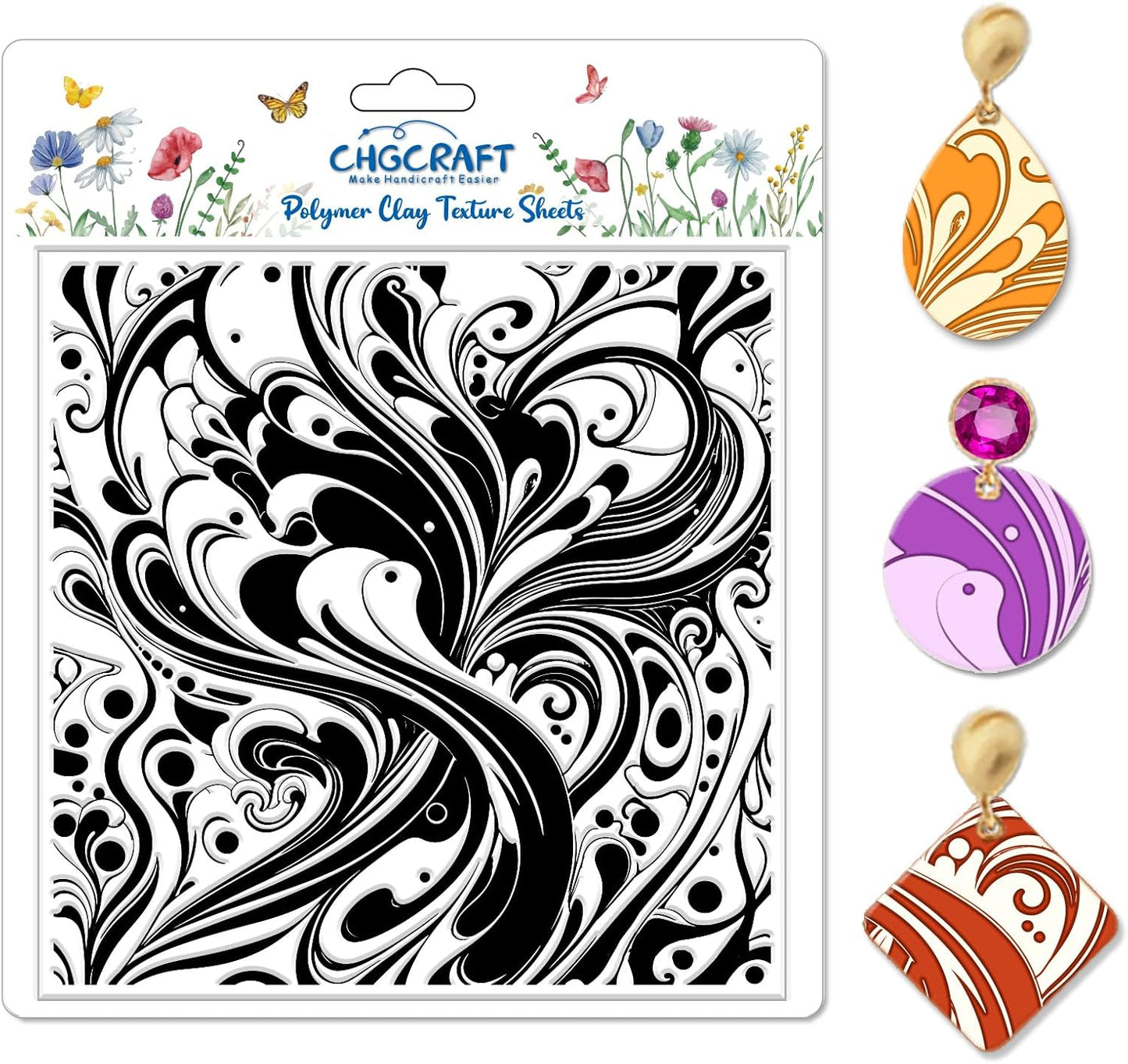 CHGCRAFT Artistic Pattern Polymer Clay Texture Sheets Fumes Silicone Stamp Water Flow Clay Texture Mat Modeling Pattern Pad for Jewelry and Clay Earrings Tools, 5.5x5.5 inch