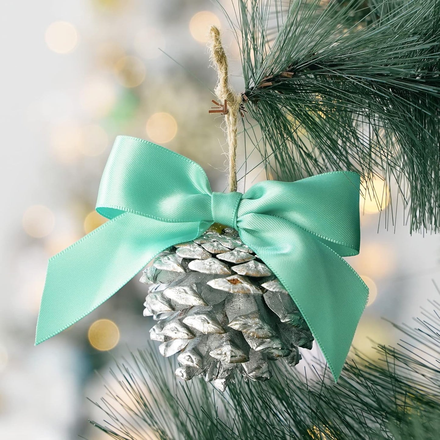 HUIHUANG Satin Ribbon 1 inch Aqua Blue Ribbon 50 Yards Aqua Blue Double Face Silk Satin Ribbons for Crafts Christmas Tree Decor Gift Wrapping Bows Bridal Floral Bouquet Wedding Baby Shower Decor