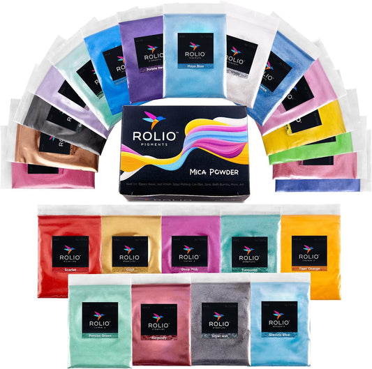 Rolio Mica Powder Pearlescent Color Pigment - Art Set for Resin Epoxy - for Soap Making, Nail Polish, Lip Gloss, Eye Shadow, Slime & Candle Jars - 5g, 24 Bags - Original Set