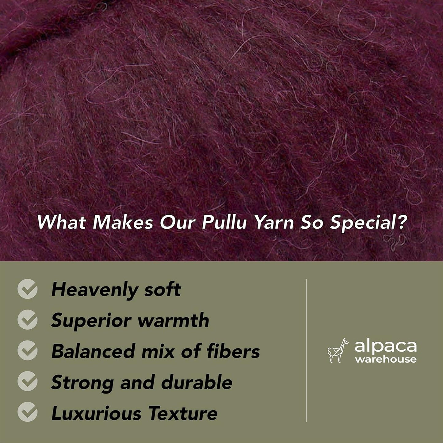 Pullu - Baby Alpaca Merino Wool Yarn Set of 3 Skeins (150 Grams) Worsted Weight - Sourced Directly from Peru - Heavenly Soft and Perfect for Knitting and Crocheting (Plum)