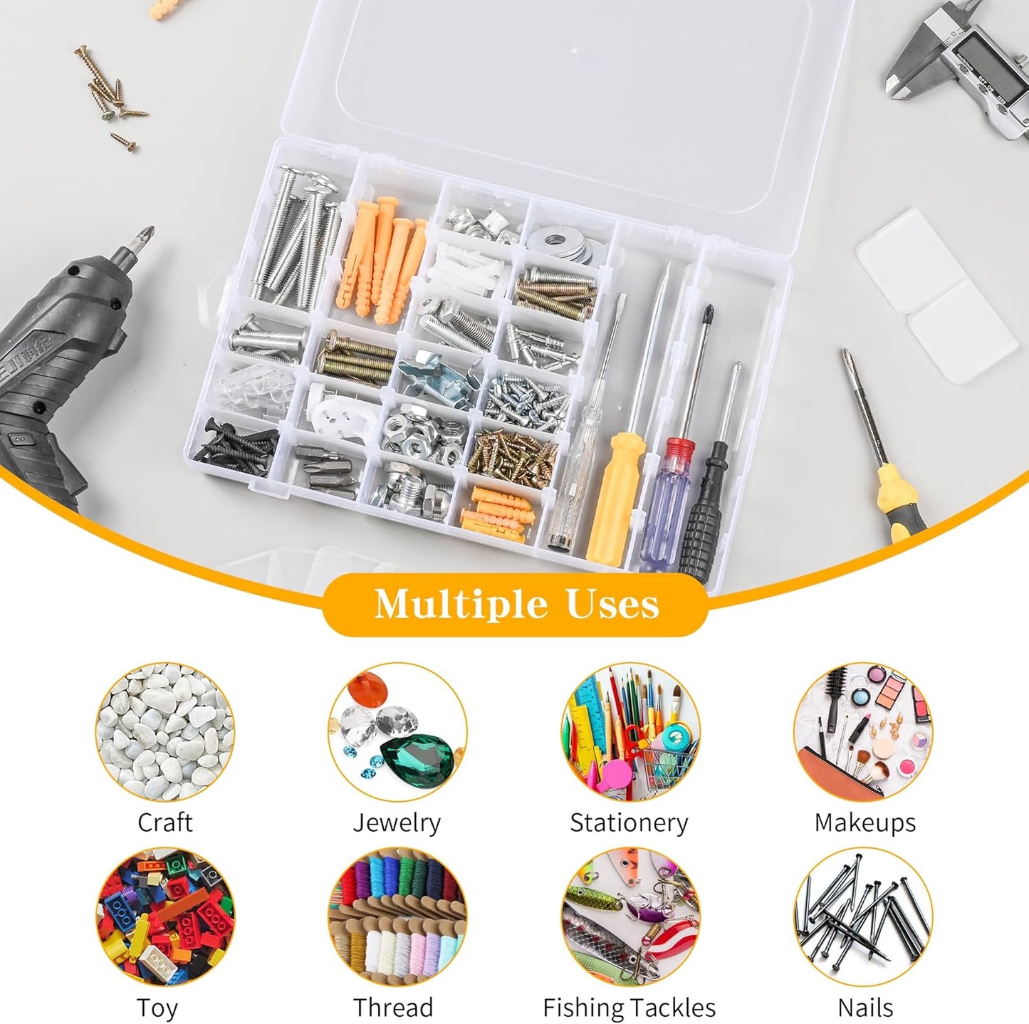 Plastic Organizer Container Box,36 Large Grids Clear Plastic Organizer Boxes with Adjustable Dividers Craft Organizers Box for Bead,Jewelry,DIY Crafts,Art,Small Items Storage (Clear-2pack-72 Grids)