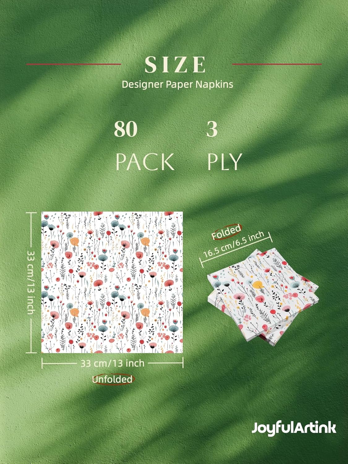 80 pcs Premium Designer Paper Napkins, 3-Ply 6.5x6.5-inches Disposable Decorative White Floral Napkin for Wedding Birthday Anniversary Lunch Dinner Party