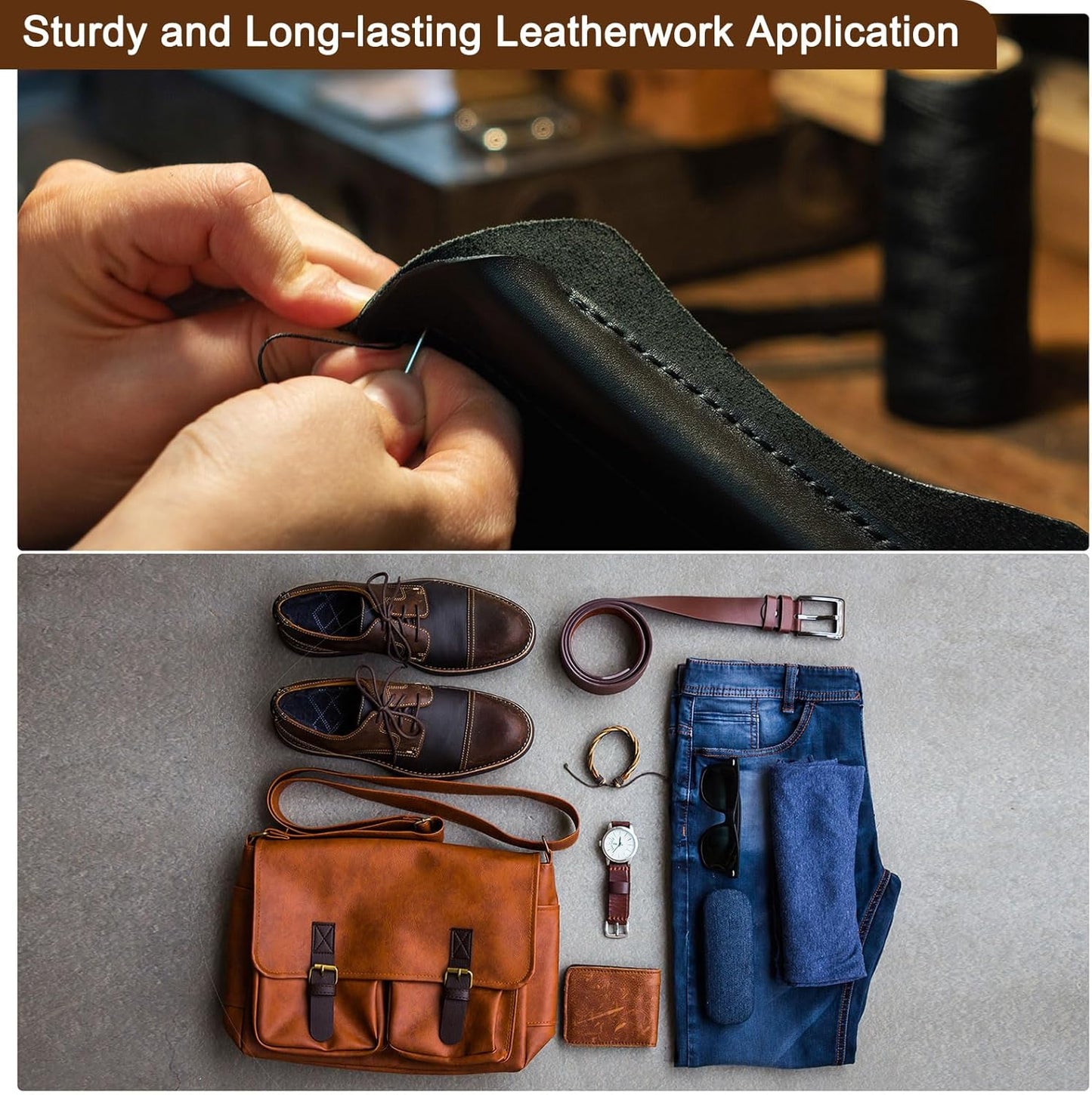 uxcell Leather Sewing Waxed Thread, 55 Yards / 50m 0.8mm 150D Flat Polyester All-Purpose Threads for Leather Crafts, Bookbinding, Lilac