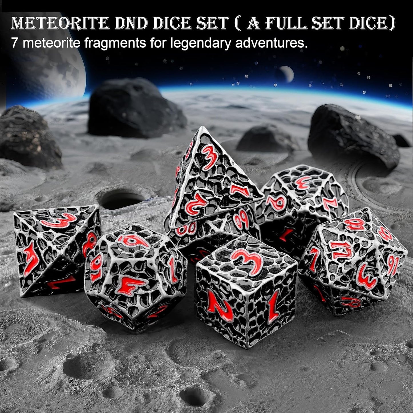 Haxtec DND Dice Set Metal Dice Compatible with Dungeons and Dragons D&D Gift TTRPG Antique Iron Red Polyhedral Dice