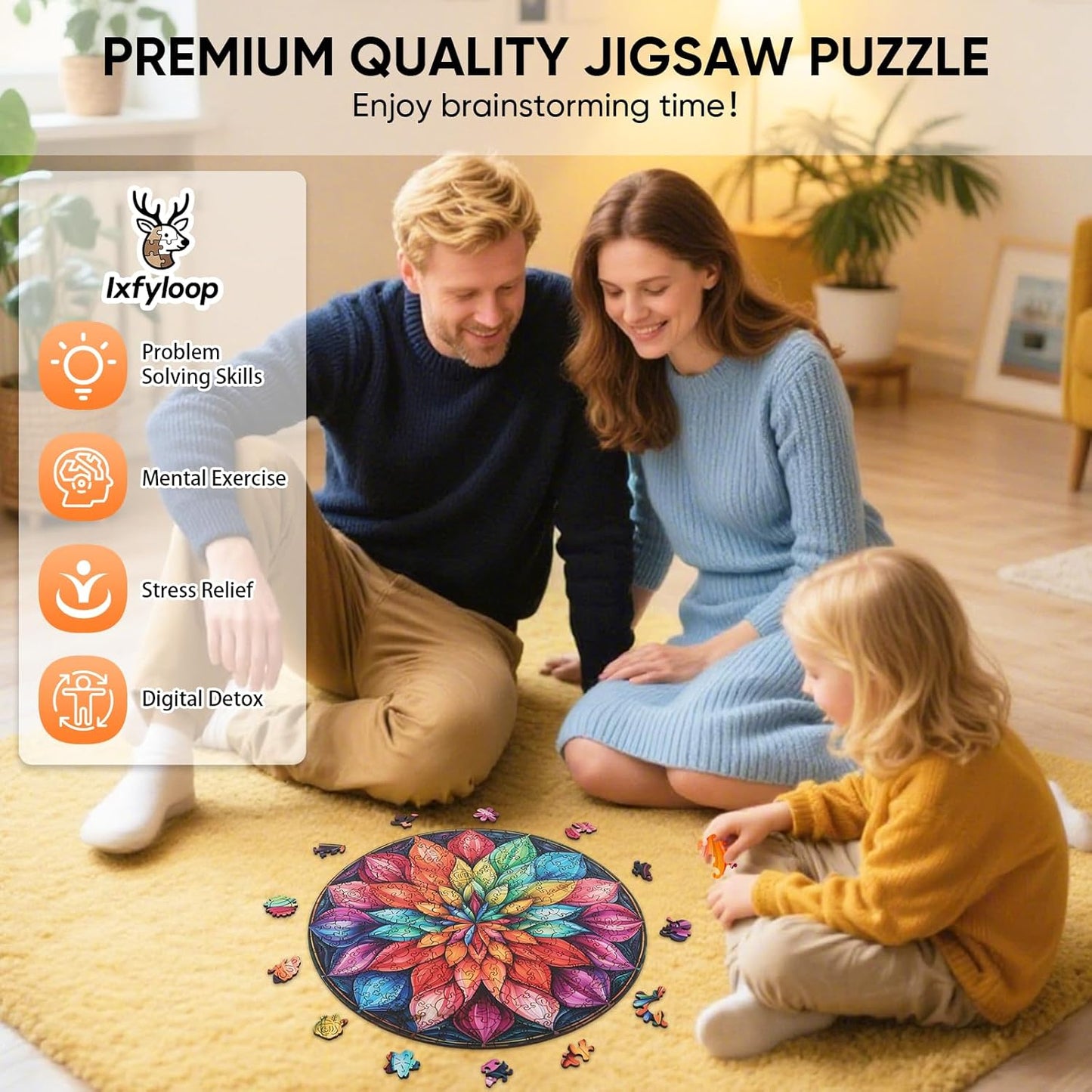 Wooden Puzzles for Adults, Mandala Wooden Jigsaw Puzzles 200 Pieces, Unique Design Adult Puzzles, Family Brain Game Gift,10.9x11.2 inch