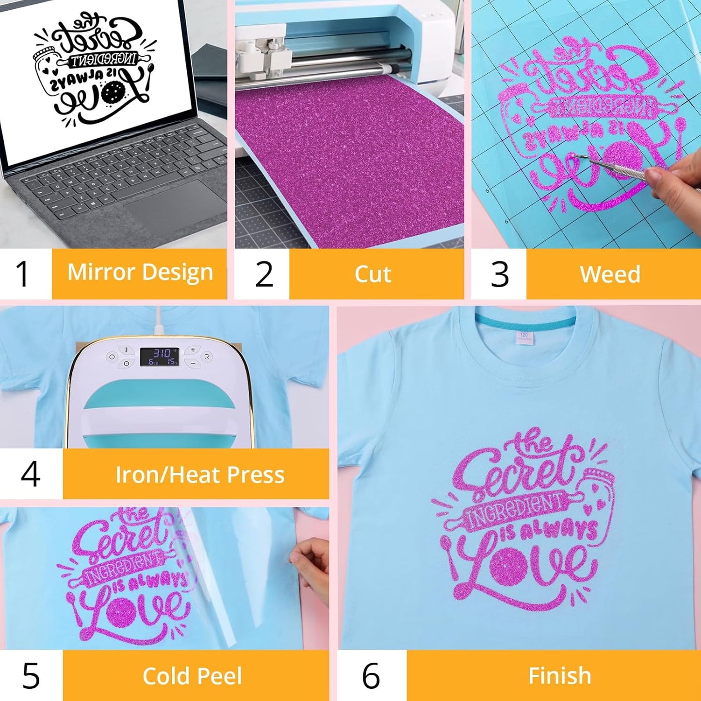 HTVRONT Purple Glitter Heat Transfer Vinyl - 10" x 5FT Glitter HTV Vinyl for T-Shirts, Iron on Vinyl for All Cutter Machines, SG-HTV-0466-E