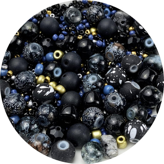 Assorted Glass Resin Beads Multi Size Colors Smooth Cracked Gravel Millet Spacer Beads for Bracelets Necklace Earring DIY Jewelry Making Craft(Black Series)
