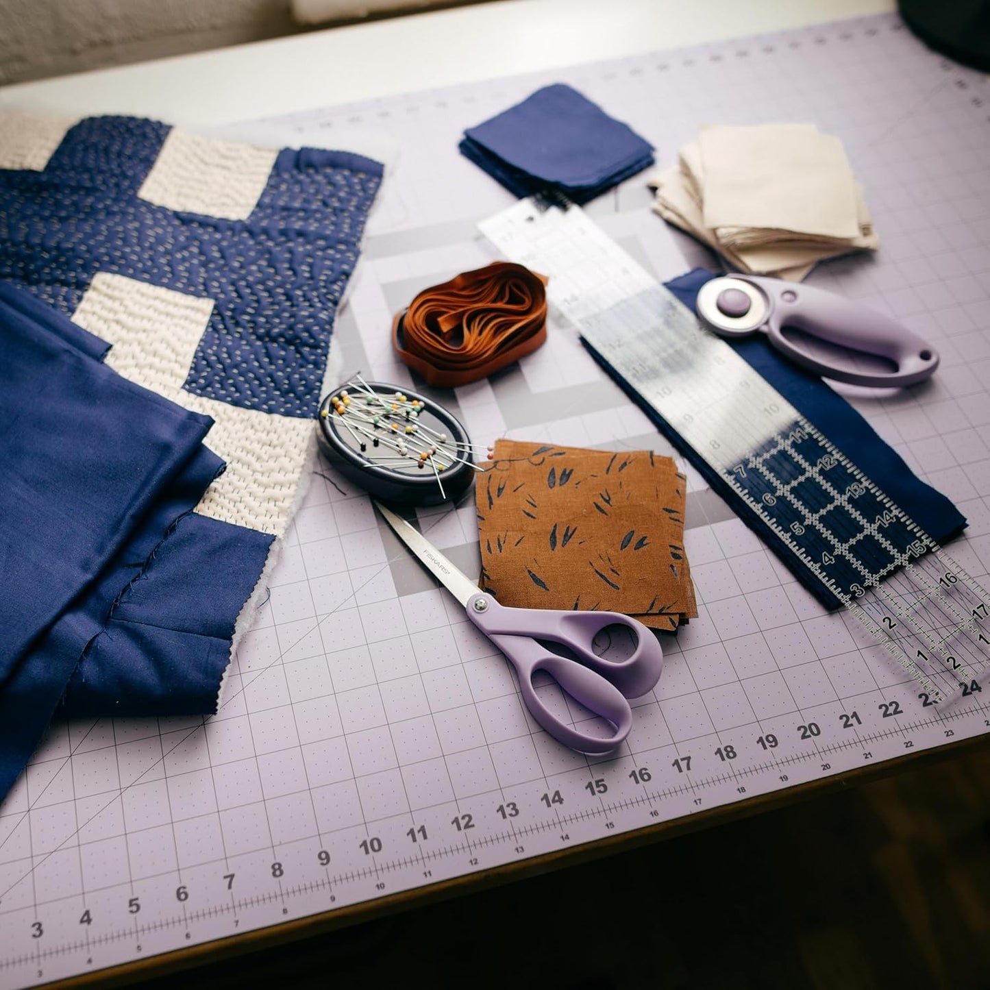 Fiskars Self Healing Cutting Mat with Grid for Sewing, Quilting, and Crafts - 24" x 36 Grid Lilac/Mountain Haze