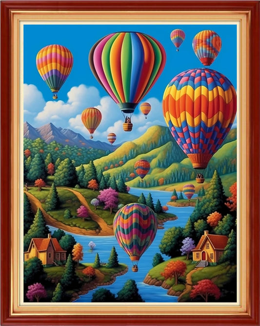 DMCVIVR Stamped Cross Stitch Kits for Adults Beginners Embroidery Kits 11CT Needlepoint Kits Cross Stitch Patterns Embroidery Patterns-Rainbow Hot Air Balloon 16x20 inch