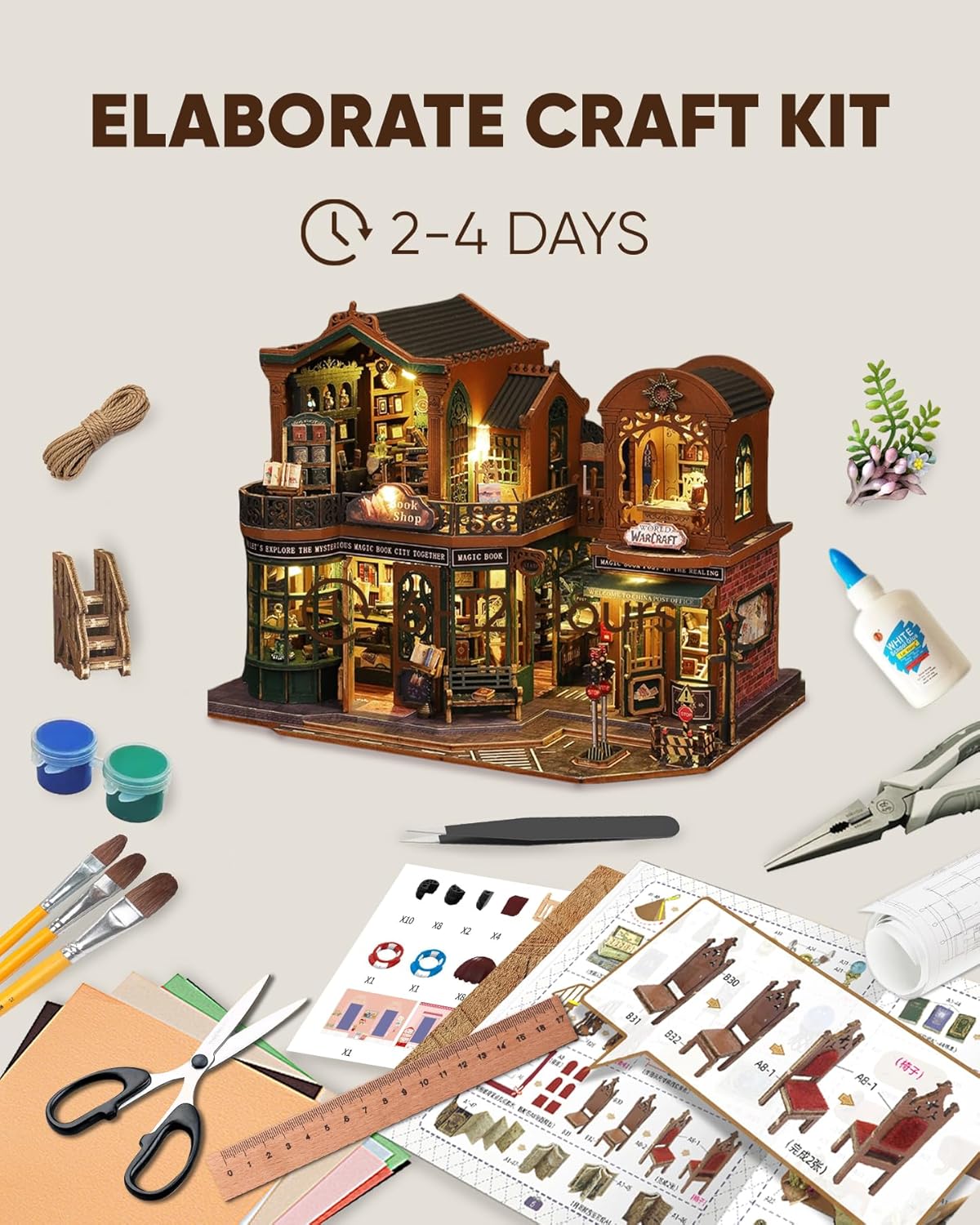 DIY Miniature House Kit, DIY Dollhouse Kit for Adults to Build, Mini Magic House Miniature kit, Model Building Craft Diorama Kit, Ideal Gifts for Birthday Halloween Christmas(Magic Book Shop)