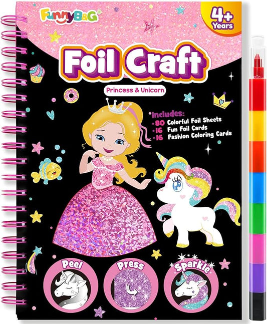 FUNNYB&G Foil Art Craft for Kids - Christmas Crafts Gift Party Favors Stocking Stuffers for Kids Fun Art Supplies Creative Birthday Gift Travel Toys for Girls Boys 4 5 6 7 8 9 Years Old(Princess)