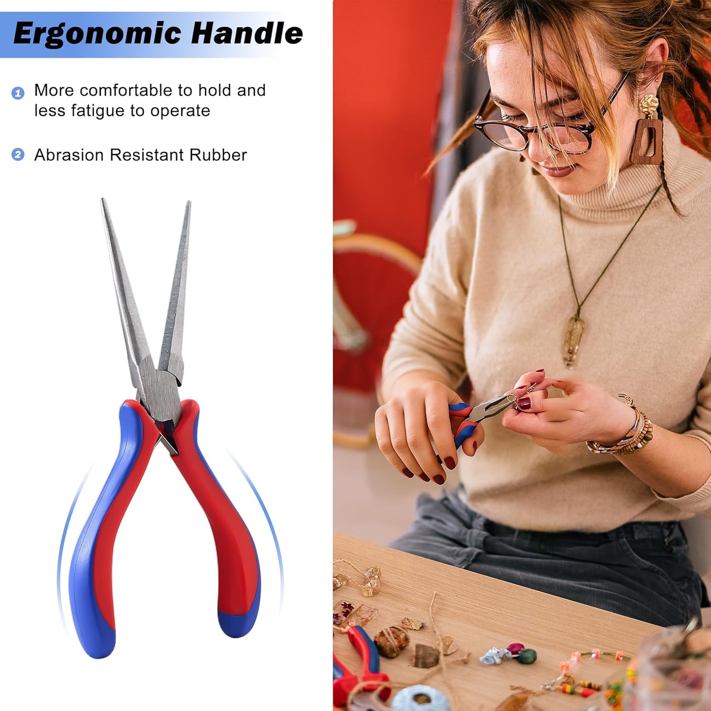 Needle Nose Pliers Set - 8 Pcs High Hardness Carbon Steel Mini Pliers with Ergonomic Handle, Automatic Shrapnel Design, and Multiple Types of Jaws for Repairing Electronics and Cutting Wires