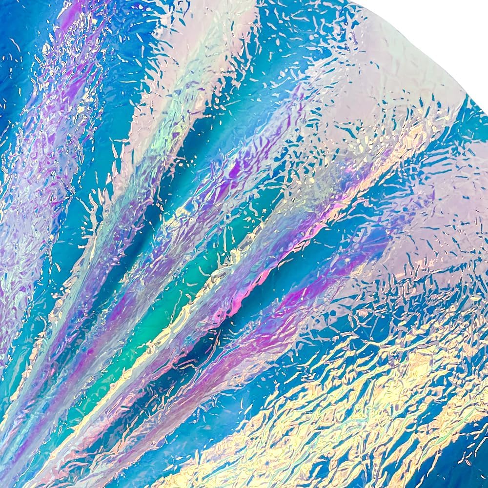ONEART | Iridescent Transparent Embossed Vinyl Holographic Blue Clear PVC Vinyl Craft Fabric 16"×54" for Sewing DIY Projects-Scratch