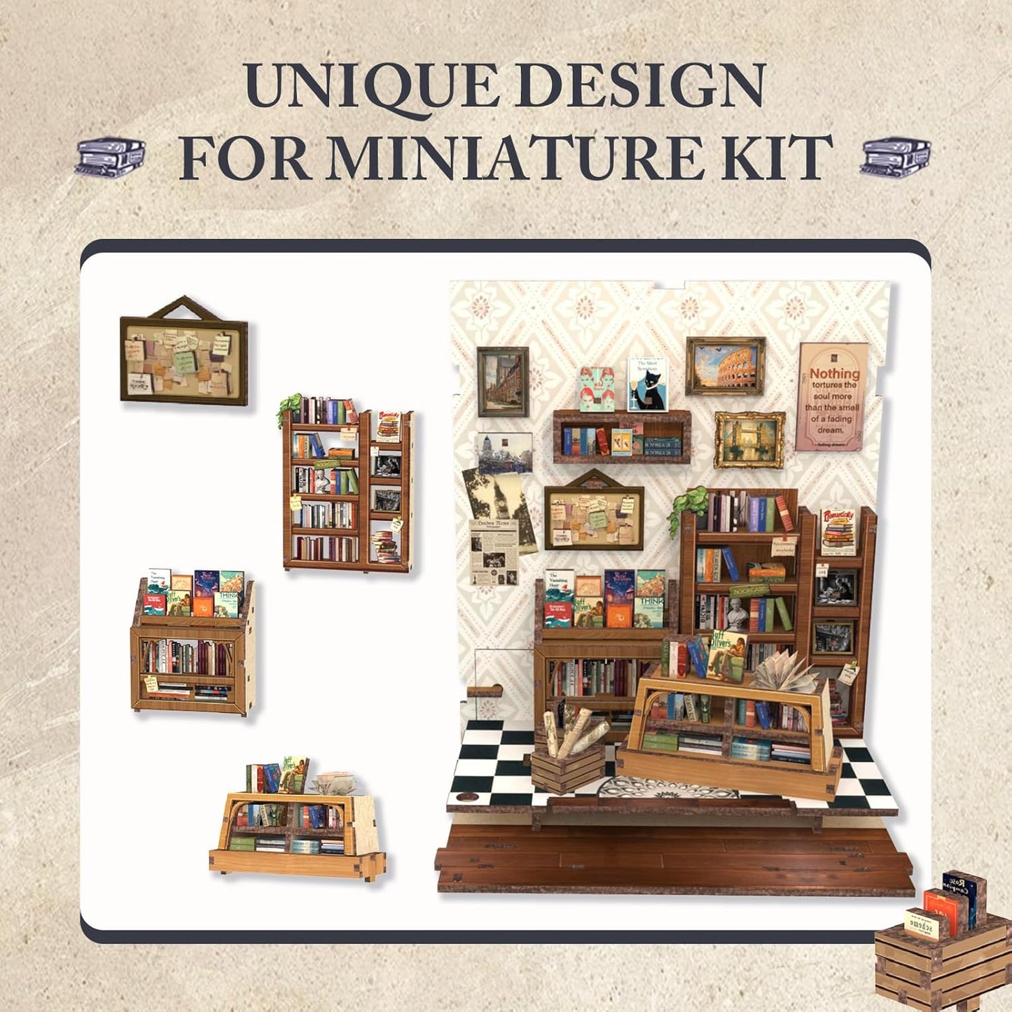 Fsolis Book Nook Kit, DIY Miniature House Kit 3D Puzzles for Adults, Booknook Library Tiny House Mini Bookshelf Diorama Decor Gifts for Women Teenagers Book Lovers (Jack's Bookery)