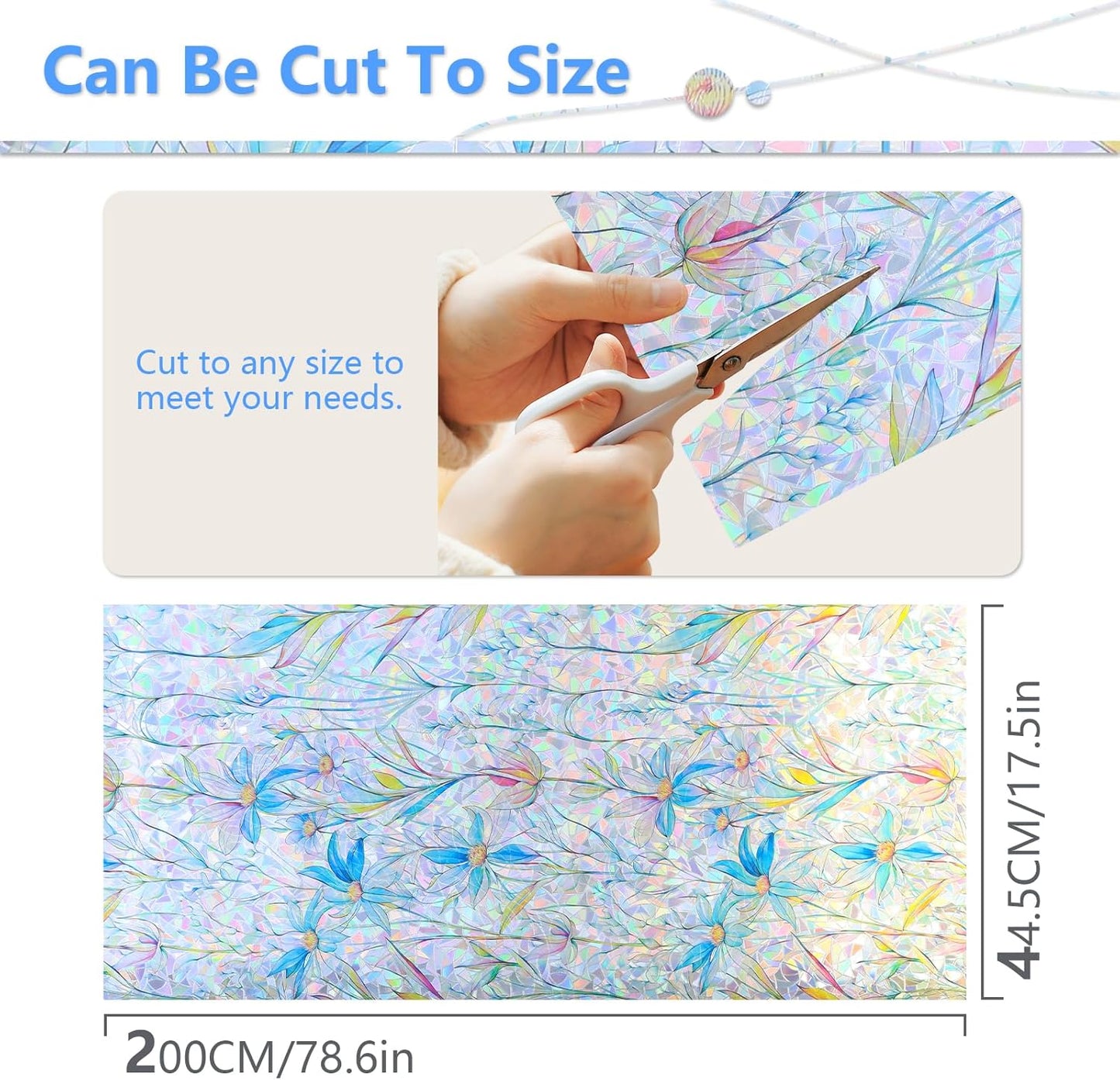 FINNEZ Window Privacy Film Stain Glass Film Flowers Rainbow Window Film Window Clings Non-Adhesive Reusable Decorative for Home（Blue Lotus，17.5 Inch x 6.5 Feet）