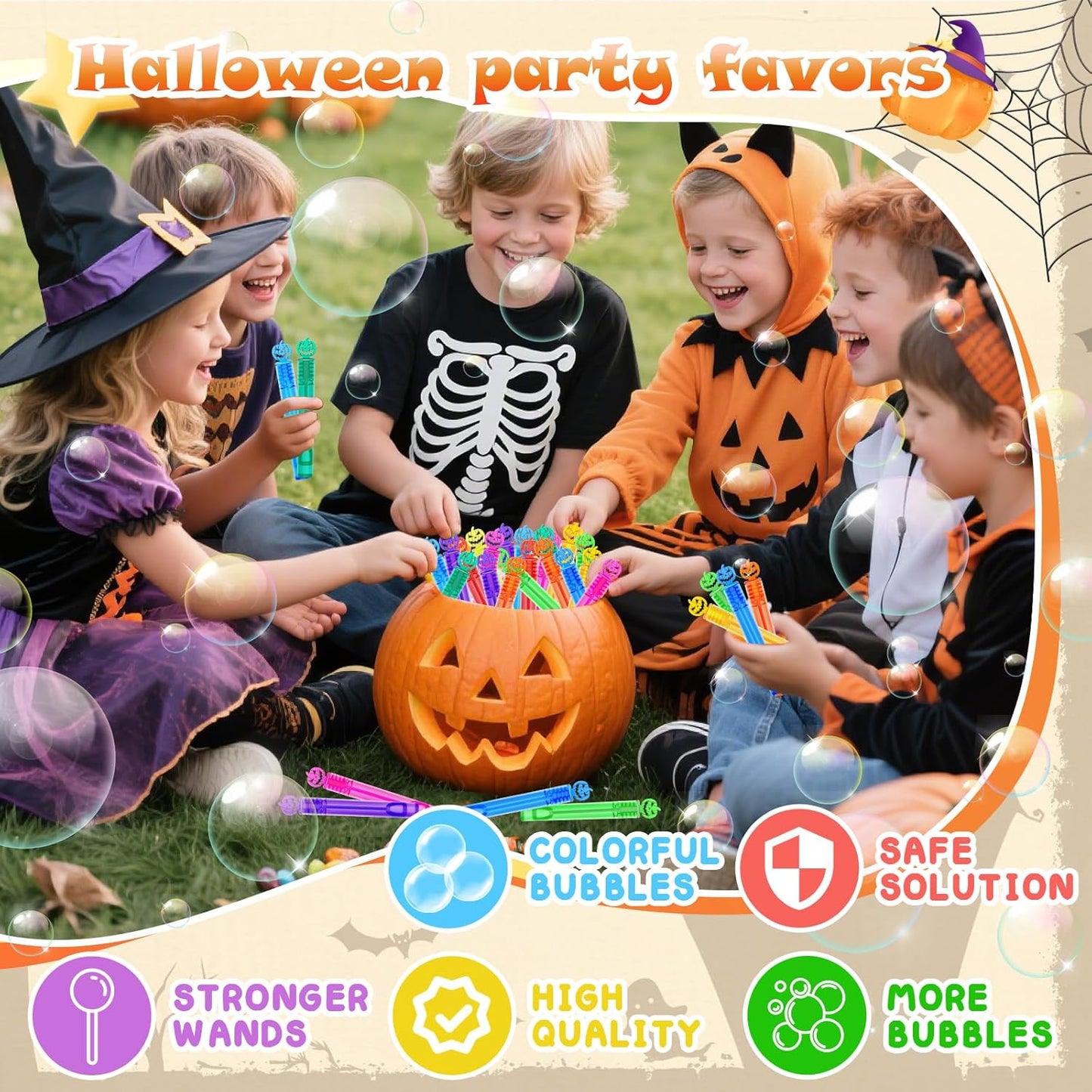 80 Piece Halloween Party Favor Bubbles, Halloween Bubble Wands Bulk for Kids Party Favor Supplies, Trick or Treat Goodie Bags, School Classroom Game Rewards, Halloween Miniatures