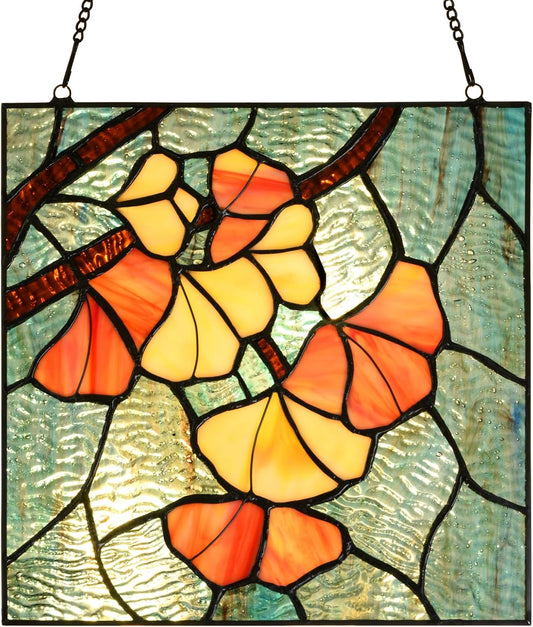 PA0005 Stained Glass Ginkgo Leaf Hanging Panel-10 Wx10 H Window Suncatcher Window Décor Tiffany Style Wall Décor Hanging Art