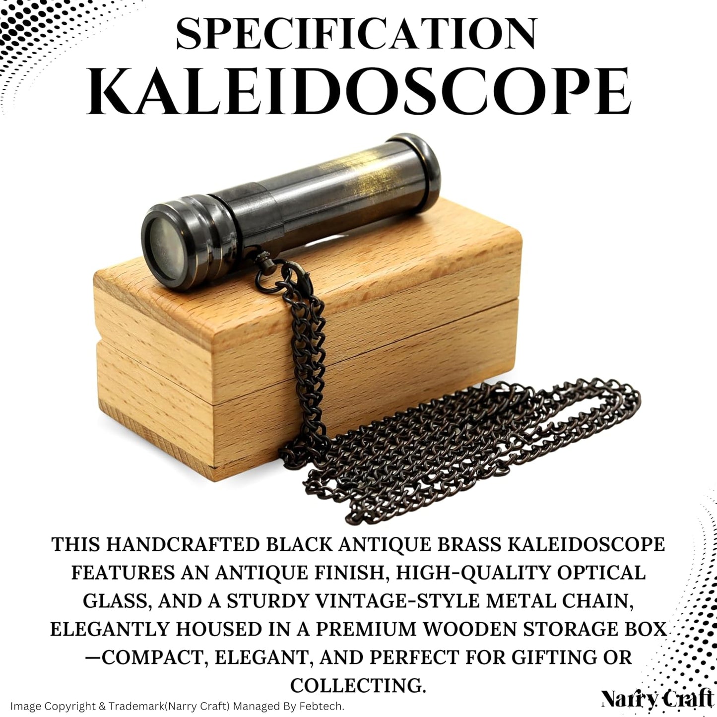 Brass Kaleidoscope with Wooden Box | Handcrafted Vintage Kaleidoscope with Optical Glass Lens & Wooden Storage Box – Collectible Gift for Kids & Adults Last Minute (Antique, Small)