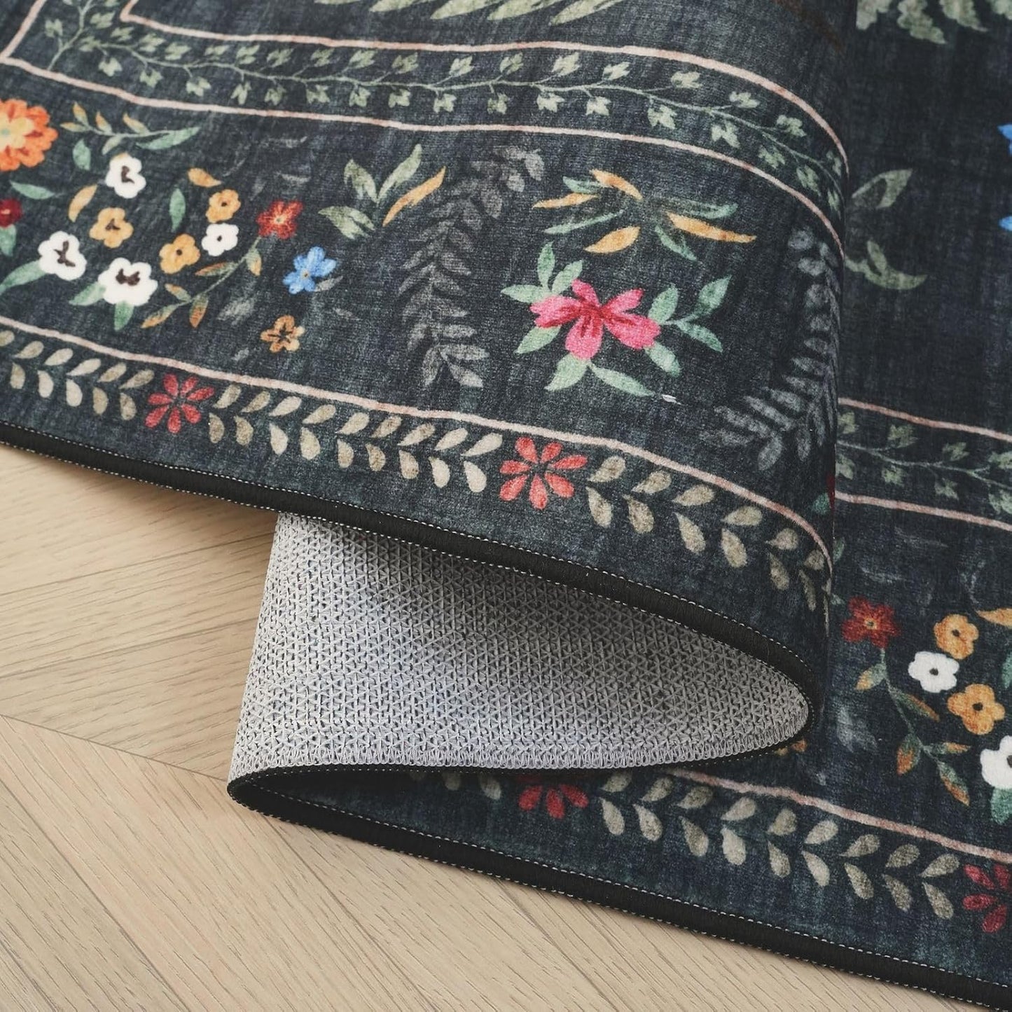 Rugcomf Door Mat Indoor Entrance 2x3 Rug Machine Washable Boho Floral Animal Small Area Rug Non-Slip Low Pile Throw Rugs for Entryway, Kitchen, Front Door Indoor Entrance, Entry, Kids Room (Green)