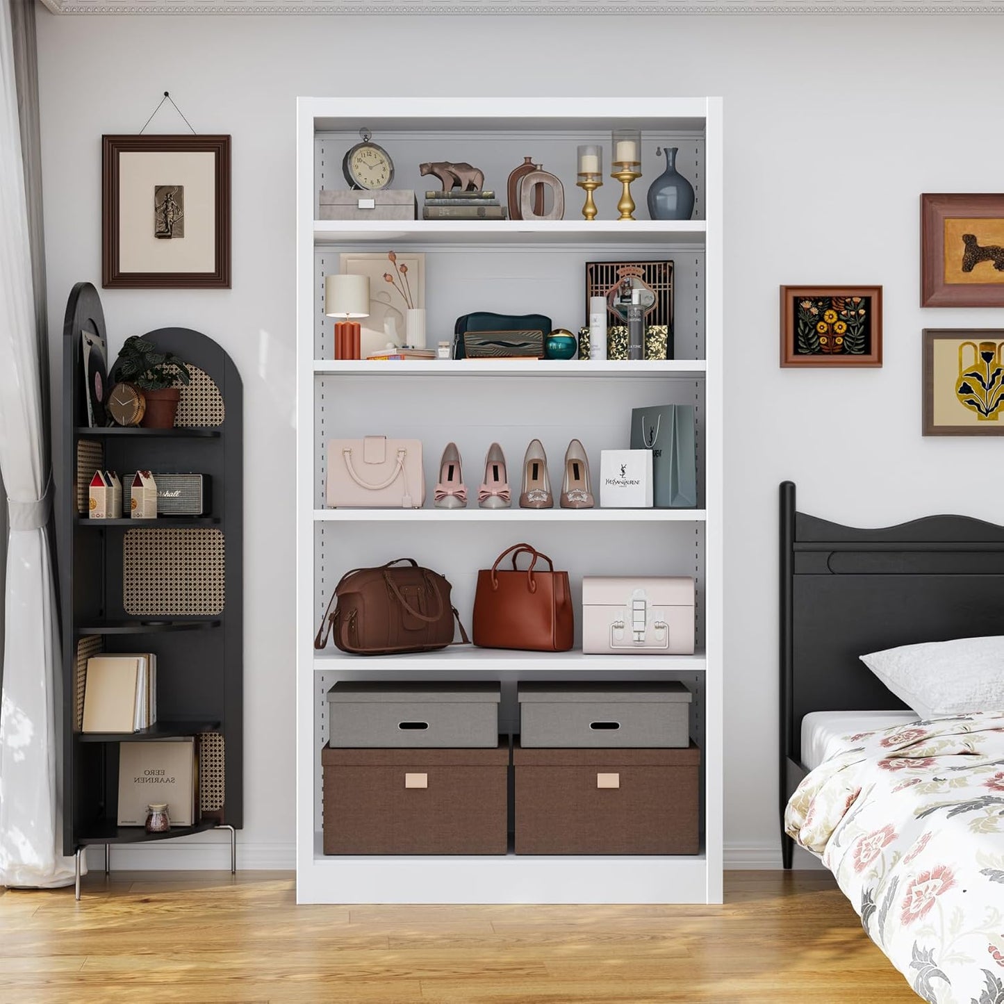 66"Heavy-Duty Steel Open Storage Cabinet with Adjustable Shelves, 6-Tier Shelving Unit, Easy Assembly Freestanding Organizer for Garage, Pantry,Office, Living Room (White, 5 Tier-66"Hx 33"W x14"D)