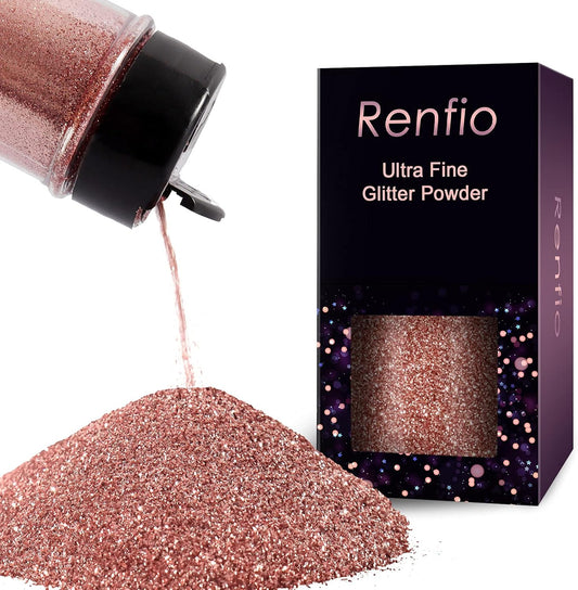 Renfio Ultra Fine Glitter Powder Metallic Resin Glitter 2.11 Oz (60g) PET Flakes Crafts Sequins 1/128" 0.008" 0.2mm Epoxy Chips Flakes for Tumblers Slime Decoration - Rose Gold