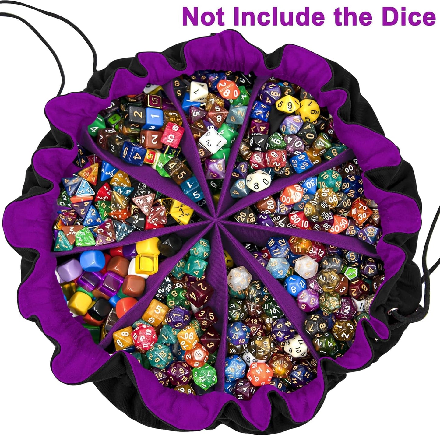 SIQUK Large Dice Bag with Pockets Drawstring Dice Bag DND Dice Storage Bag Big Capacity Dice Pouch for RPG MTG Table Games, Hold over 300 Dice (Black & Dark Violet)