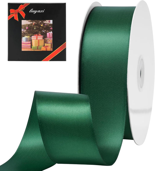 LIUYAXI Forest Green Stain Ribbon, 2" X Continuous 50 Yards, Double Faced Fabric Ribbon Use for Bows Bouquet,Christmas Gift Wrapping,Floral Arrangement