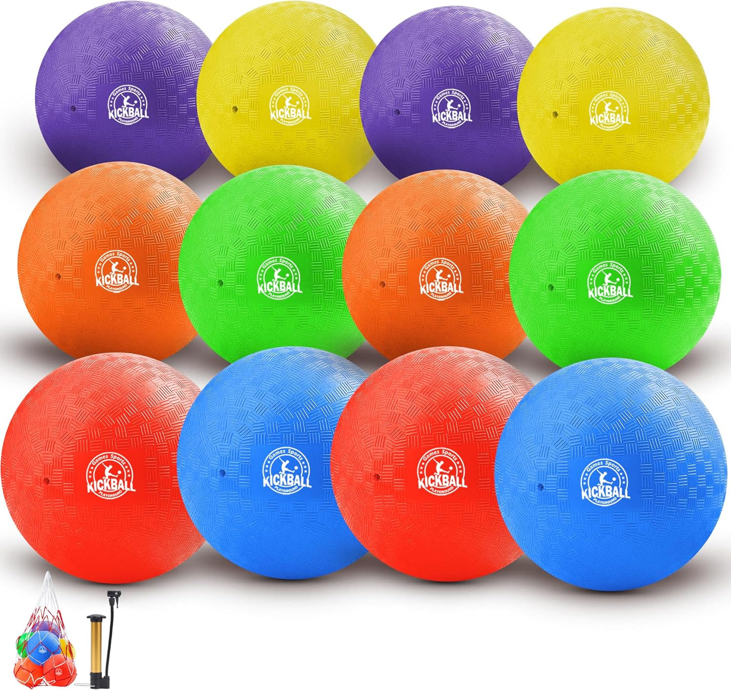 10 Inch Kickball Playground Balls 6 Pack or 12 Pack, Playground Balls for Kids&Adults, Dodgeballs for School Outdoor&Indoor Games, with Hand Pump and Storage Bag, Boys and Girls Gift with Gift Box