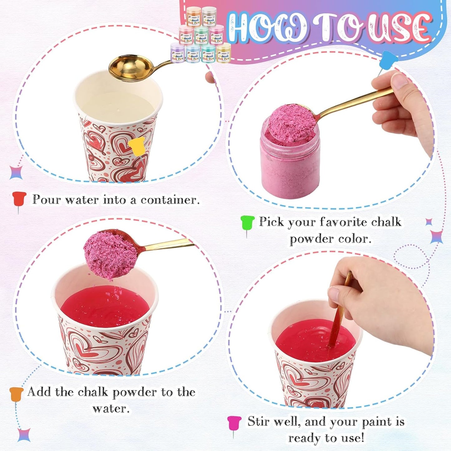 Faccito 36 Pcs Sidewalk Chalk Paint Kit Non Toxic Paint Washable Powdered Chalks Mix in Water 9 Vibrant Colors with Paintbrush for Creative Sidewalk and Chalkboard Fun