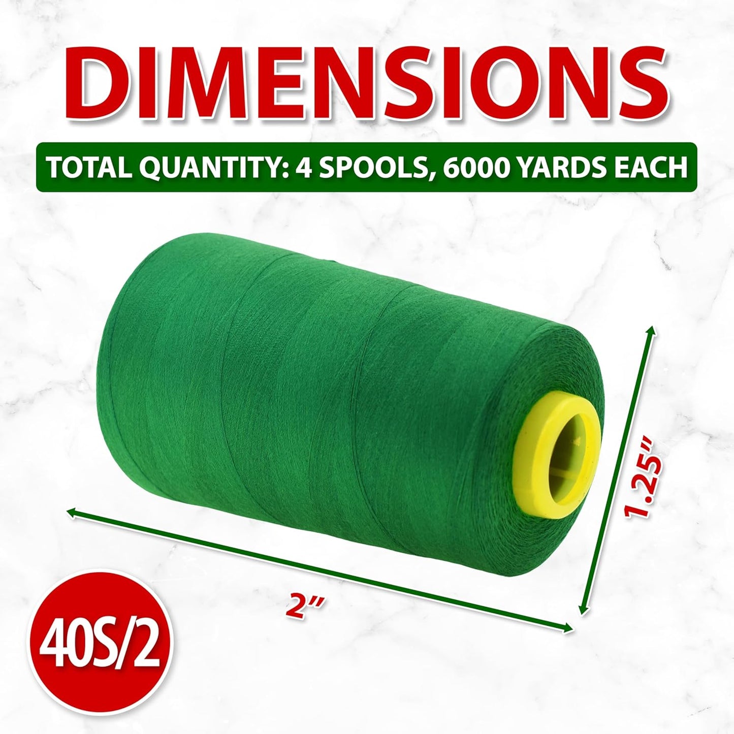 Mandala Crafts 4 Pack of Serger Threads Cones Spools - 40S/2 24000 Yards Polyester Forest Green Threads for Sergers Machine and Overlock Quilting Sewing Machine